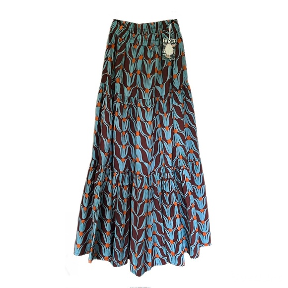 NWT Oliphant | XS Tulip Orange Tiered Maxi Skirt - Picture 1 of 6